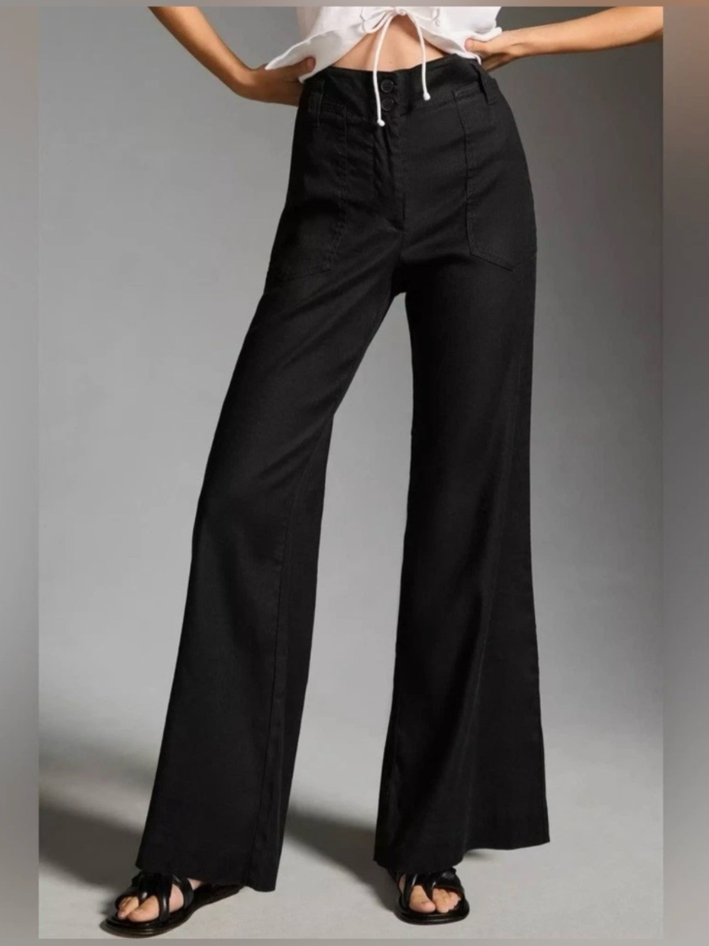 Anthropologie Maeve Women’s The Naomi Linen Blend Wide Leg Flare Pants, Size 14